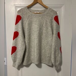 CeCe Light Gray Sweater with Bold Red Heart Sleeves